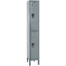 Hallowell U1518-2HG Hallowell® 2-Tier 2 Door Premium Locker, 15"W x 21"D x 78"H, Dark Gray, Unassembled image.