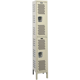2-Tier 2 Door HD Ventilated Locker, 15"W x 21"D x 78"H, 729 Tan, Assembled view 2