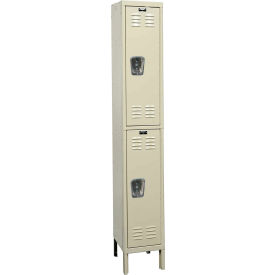 Hallowell U1518-2PT Hallowell® 2-Tier 2 Door Premium Locker, 15"W x 21"D x 78"H, Tan, Unassembled image.