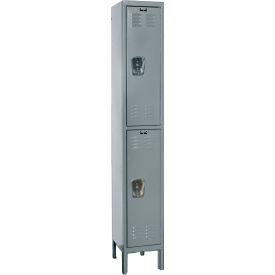 Hallowell U1548-2A-HG Hallowell® 2-Tier 2 Door Premium Locker, 15"W x 24"D x 78"H, Dark Gray, Assembled image.