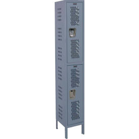 Hallowell U1558-2HV-A-HG Hallowell® 2-Tier 2 Door Heavy Duty Ventilated Locker, 15"W x 15"D x 78"H, Gray, Assembled image.