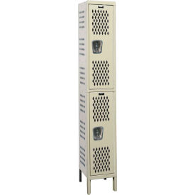 Hallowell U1818-2HDV-PT Hallowell® 2-Tier 2 Door Heavy Duty Ventilated Locker, 18"W x 21"D x 78"H, Tan, Unassembled image.