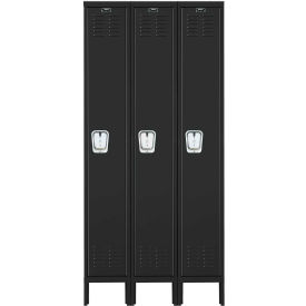 Hallowell U3228-1A-ME Hallowell® 1-Tier 3 Door Premium Locker, 36"W x 12"D x 78"H, Black, Assembled image.