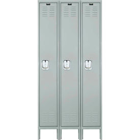 Hallowell U3228-1A-PL Hallowell® 1-Tier 3 Door Premium Locker, 36"W x 12"D x 78"H, Light Gray, Assembled image.
