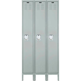 Hallowell U3228-1PL Hallowell® 1-Tier 3 Door Premium Locker, 36"W x 12"D x 78"H, Light Gray, Unassembled image.