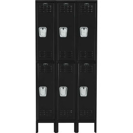 Hallowell U3228-2A-ME Hallowell® 2-Tier 6 Door Premium Locker, 36"W x 12"D x 78"H, Black, Assembled image.