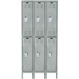 Hallowell U3228-2A-PL Hallowell® 2-Tier 6 Door Premium Locker, 36"W x 12"D x 78"H, Light Gray, Assembled image.