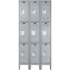 Hallowell U3228-3A-PL Hallowell® 3-Tier 9 Door Premium Locker, 36"W x 12"D x 78"H, Light Gray, Assembled image.