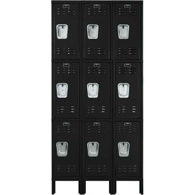 Hallowell U3228-3ME Hallowell® 3-Tier 9 Door Premium Locker, 36"W x 12"D x 78"H, Black, Unassembled image.