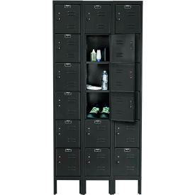 Hallowell U3228-6A-ME Hallowell® 6-Tier 18 Door Premium Locker, 36"W x 12"D x 78"H, Black, Assembled image.