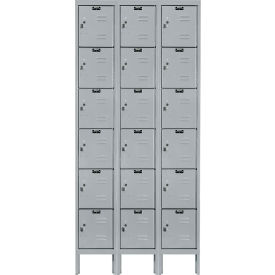 Hallowell U3228-6A-PL Hallowell® 6-Tier 18 Door Premium Locker, 36"W x 12"D x 78"H, Light Gray, Assembled image.