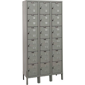 Hallowell U3258-6A-HG Hallowell® 6-Tier 18 Door Premium Locker, 36"W x 15"D x 78"H, Dark Gray, Assembled image.