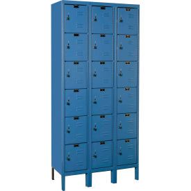 Hallowell U3258-6A-MB Hallowell® 6-Tier 18 Door Premium Locker, 36"W x 15"D x 78"H, Blue, Assembled image.