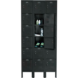 Hallowell U3258-6A-ME Hallowell® 6-Tier 18 Door Premium Locker, 36"W x 15"D x 78"H, Black, Assembled image.
