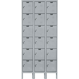 Hallowell U3258-6A-PL Hallowell® 6-Tier 18 Door Premium Locker, 36"W x 15"D x 78"H, Light Gray, Assembled image.