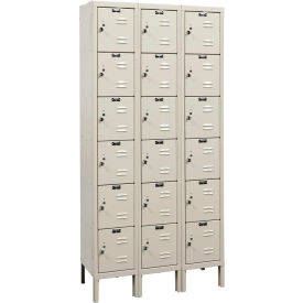 Hallowell U3258-6A-PT Hallowell® 6-Tier 18 Door Premium Locker, 36"W x 15"D x 78"H, Tan, Assembled image.