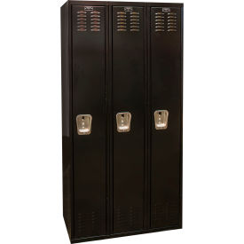 Hallowell U3282-1A-ME Hallowell® 1-Tier 3 Door Tie Locker, 36"W x 18"D x 72"H, Black, Assembled image.