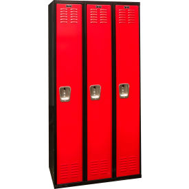 Hallowell U3282-1A-MR Hallowell® 1-Tier 3 Door Tie Locker, 36"W x 18"D x 72"H, Black/Red, Assembled image.