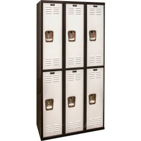 Hallowell U3282-2MP Hallowell® 2-Tier 6 Door Black Tie Steel Locker, 36"W x 18"D x 72"H, Black/Gray, Unassembled image.