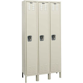 Hallowell U3518-1PT Hallowell® 1-Tier 3 Door Premium Steel Locker, 45"W x 21"D x 78"H, Tan, Unassembled image.