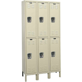 Hallowell U3518-2A-PT Hallowell® 2-Tier 6 Door Premium Locker, 45"W x 21"D x 78"H, Tan, Assembled image.