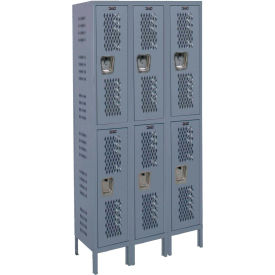 Hallowell U3518-2HDV-HG Hallowell® 2-Tier 6 Door Heavy Duty Ventilated Locker, 45"W x 21"D x 78"H, Gray, Unassembled image.