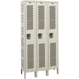 Hallowell U3818-1HDV-PT Hallowell® 1-Tier 3 Door Heavy Duty Ventilated Locker, 54"W x 21"D x 78"H, Tan, Unassembled image.