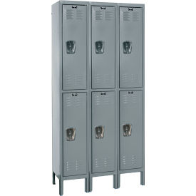 Hallowell U3818-2A-HG Hallowell® 2-Tier 6 Door Premium Locker, 54"W x 21"D x 78"H, Dark Gray, Assembled image.