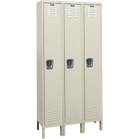 Hallowell U3848-1A-PT Hallowell® 1-Tier 3 Door Premium Locker, 54"W x 24"D x 78"H, Tan, Assembled image.