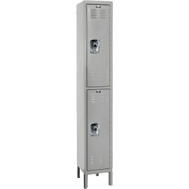 Hallowell URB1228-2A-PL Hallowell® Ready-Built 2-Tier 2 Door Locker, 12"W x 12"D x 78"H, Light Gray, Assembled image.