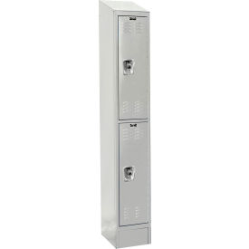 Hallowell URB1228-2ASB-PL Hallowell® Ready-Built II 2-Tier 2 Door Locker, 12"W x 12"D x 82"H, Light Gray, Assembled image.