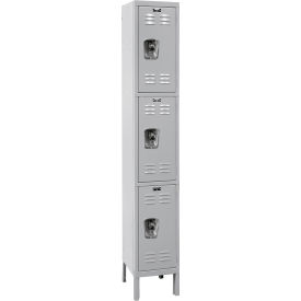 Hallowell URB1228-3A-PL Hallowell® Ready-Built 3-Tier 3 Door Locker, 12"W x 12"D x 78"H, Light Gray, Assembled image.