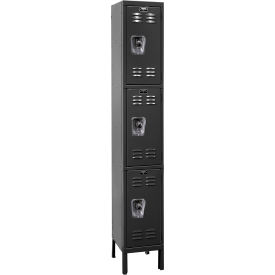 Hallowell URB1258-3A-ME Hallowell® Ready-Built 3-Tier 3 Door Locker, 12"W x 15"D x 78"H, Black, Assembled image.