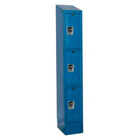 Hallowell URB1258-3ASB-MB Hallowell® Ready-Built II 3-Tier 3 Door Locker, 12"W x 15"D x 84"H, Blue, Assembled image.