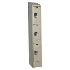 Hallowell URB1258-3ASB-PT Hallowell® Ready-Built II 3-Tier 3 Door Locker, 12"W x 15"D x 84"H, Tan, Assembled image.