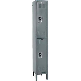 Hallowell URB1258-2A-HG Hallowell® Ready-Built 2-Tier 2 Door Locker, 12"W x 15"D x 78"H, Dark Gray, Assembled image.