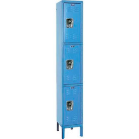 Hallowell URB1258-3A-MB Hallowell® Ready-Built 3-Tier 3 Door Locker, 12"W x 15"D x 78"H, Blue, Assembled image.