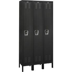 Hallowell URB3228-1A-ME Hallowell® Ready-Built 1-Tier 3 Door Locker, 36"W x 12"D x 78"H, Black, Assembled image.