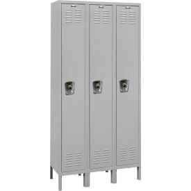 Hallowell URB3228-1A-PL Hallowell® Ready-Built 1-Tier 3 Door Locker, 36"W x 12"D x 78"H, Light Gray, Assembled image.
