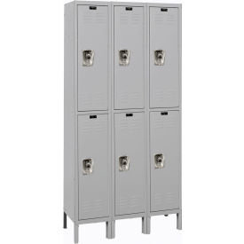 Hallowell URB3228-2A-PL Hallowell® Ready-Built 2-Tier 6 Door Locker, 36"W x 12"D x 78"H, Light Gray, Assembled image.