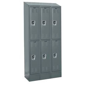 Hallowell URB3228-2ASB-HG Hallowell® Ready-Built II 2-Tier 6 Door Locker, 36"W x 12"D x 84"H, Dark Gray, Assembled image.