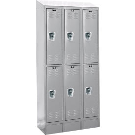 Hallowell URB3228-2ASB-PL Hallowell® Ready-Built II 2-Tier 6 Door Locker, 36"W x 12"D x 82"H, Light Gray, Assembled image.