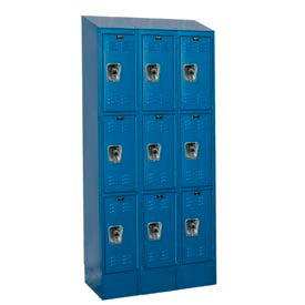 Hallowell URB3228-3ASB-MB Hallowell® Ready-Built II 3-Tier 9 Door Locker, 36"W x 12"D x 84"H, Blue, Assembled image.