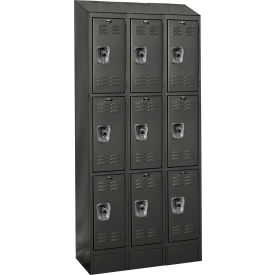 Hallowell URB3228-3ASB-ME Hallowell® Ready-Built II 3-Tier 9 Door Locker, 36"W x 12"D x 82"H, Black, Assembled image.