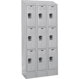 Hallowell URB3228-3ASB-PL Hallowell® Ready-Built II 3-Tier 9 Door Locker, 36"W x 12"D x 82"H, Light Gray, Assembled image.