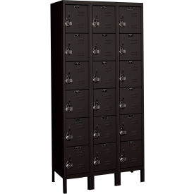 Hallowell URB3228-6A-ME Hallowell® Ready-Built 6-Tier 18 Door Locker, 36"W x 12"D x 78"H, Black, Assembled image.