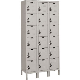 Hallowell URB3228-6A-PL Hallowell® Ready-Built 6-Tier 18 Door Locker, 36"W x 12"D x 78"H, Light Gray, Assembled image.