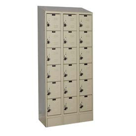 Hallowell URB3228-6ASB-PT Hallowell® Ready-Built II 6-Tier 18 Door Locker, 36"W x 12"D x 84"H, Tan, Assembled image.