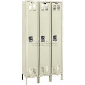 Hallowell URB3228-1A-PT Hallowell® Ready-Built 1-Tier 3 Door Locker, 36"W x 12"D x 78"H, Tan, Assembled image.