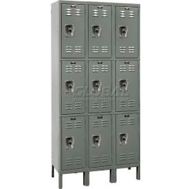 Hallowell URB3228-3A-HG Hallowell® Ready-Built 3-Tier 9 Door Locker, 36"W x 12"D x 78"H, Dark Gray, Assembled image.